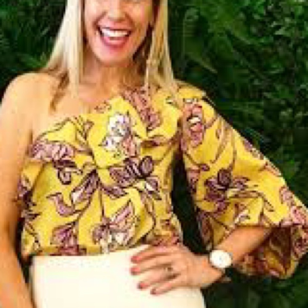 Zara Yellow Floral One Shoulder Ruffle Bodysuit